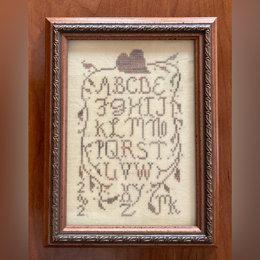 Framed Cross-Stitch Alphabet Sampler